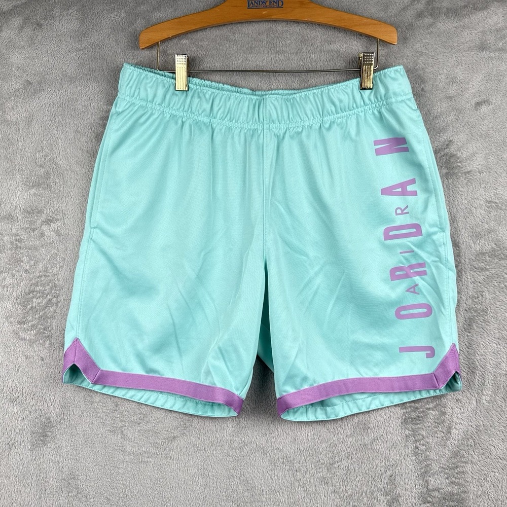 Jordan Jumpman Graphic Knit Shorts Mens M Standard Fit Blue w/ Purple Logo 7"
